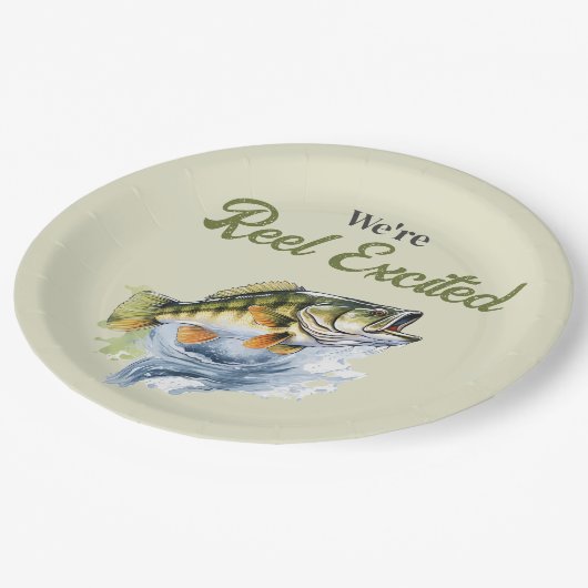 Gevist Sage Green Reel Opgewonden Baby shower Papieren Bordje (Gekanteld)
