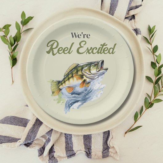 Gevist Sage Green Reel Opgewonden Baby shower Papieren Bordje
