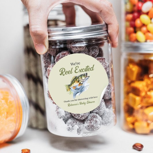 Gevist Sage Green Reel Opgewonden Baby shower Ronde Sticker