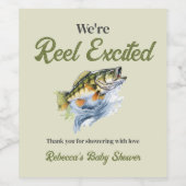 Gevist Sage Green Reel Opgewonden Baby shower Wijn Etiket (Enkel label)