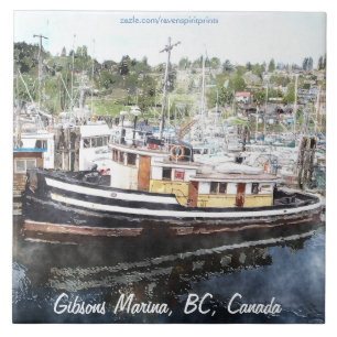 Gevist sleepboot 5 aquarel Art 6" Tegel Tegeltje