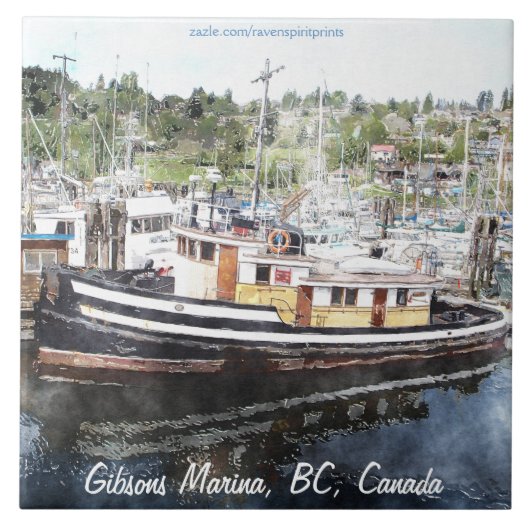 Gevist sleepboot 5 aquarel Art 6" Tegel Tegeltje (Voorkant)