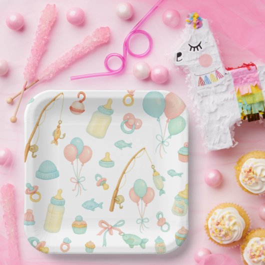 Gevist staaf Baby shower thema voor Vissen lovers Papieren Bordje (Feest)
