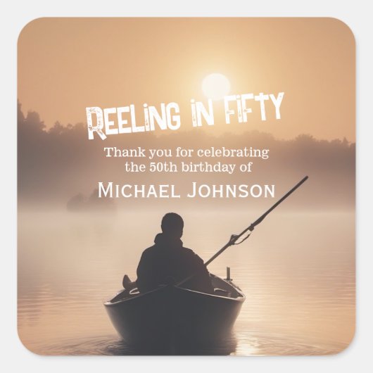 Gevist Sunrise Fisherman 50e verjaardag Vierkante Sticker (Voorkant)