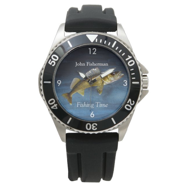 "Gevist tijd" met Walleye Pikeon Blauw horloge (Voorkant)