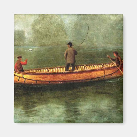 Gevist van een kano (vissers in een houten boot) magneet (Voorkant)