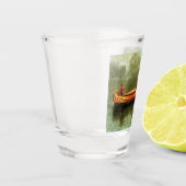 Gevist van een kano (vissers in een houten boot) shot glas (Links)