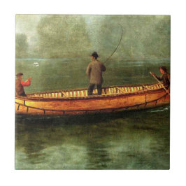 Gevist van een kano (vissers in een houten boot) tegeltje