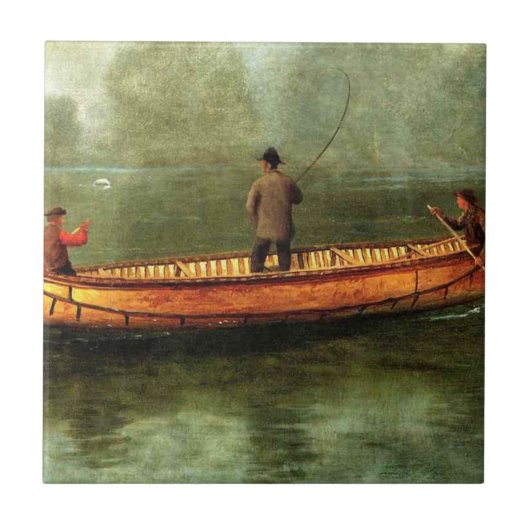 Gevist van een kano (vissers in een houten boot) tegeltje (Voorkant)