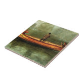 Gevist van een kano (vissers in een houten boot) tegeltje (Zijkant)