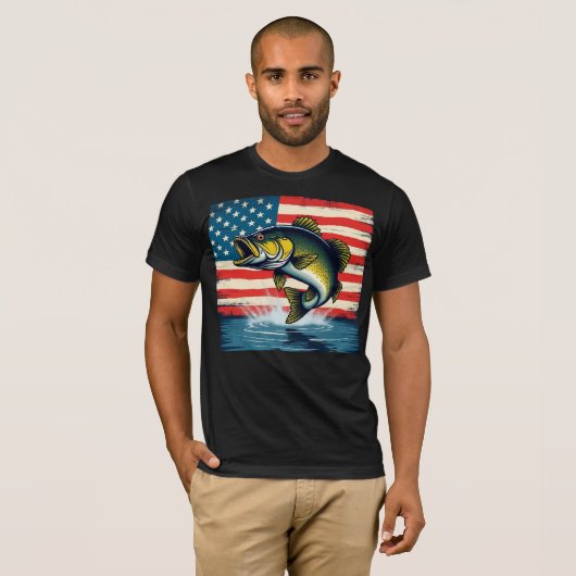Gevist Verenigde Staten Vlag Grote Mond Bass Gift  T-shirt (Voorkant volledig)