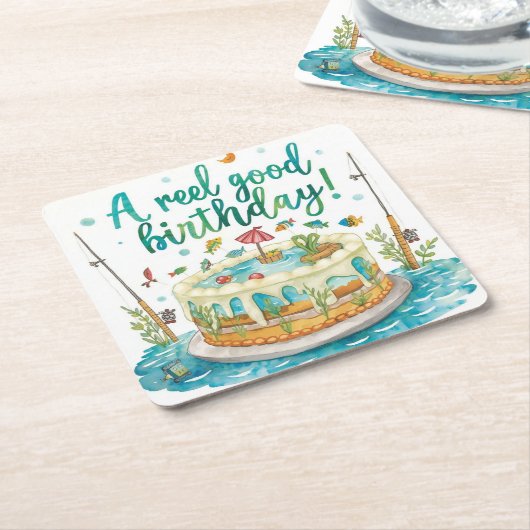 Gevist Verjaardag thema Anglers Vissers feest Kartonnen Onderzetters (Schuin)