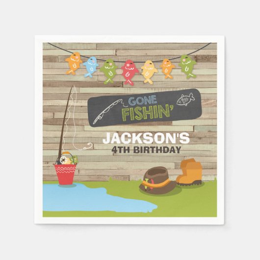 Gevist Verjaardagspapier Servet Jongen Hout Waspel (Voorkant)