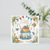 Gevist verjaardagsthema verslaafd aan plezier kaart (Staand voorkant)