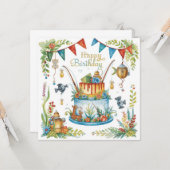 Gevist verjaardagsthema verslaafd aan plezier kaart (Voorkant / Achterkant in situ)