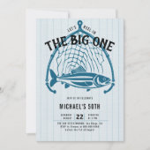 Gevist Vis Net Blauw Casual Leuk Mannen 50ste Verj Kaart (Voorkant)