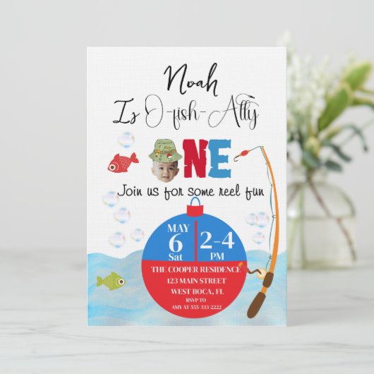 Geviste 1e Verjaardag O-vis-bonduitnodiging Kaart (Staand voorkant)