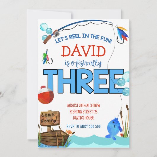 Geviste 3e Verjaardag Jongensfeest O-vis-bondgenoo Kaart (Voorkant)