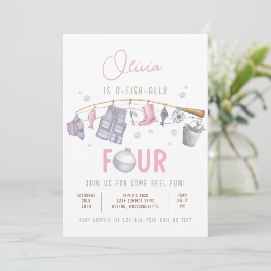 Geviste 4e verjaardag O-Fish-Ally Vier Verjaardag Kaart (Staand voorkant)