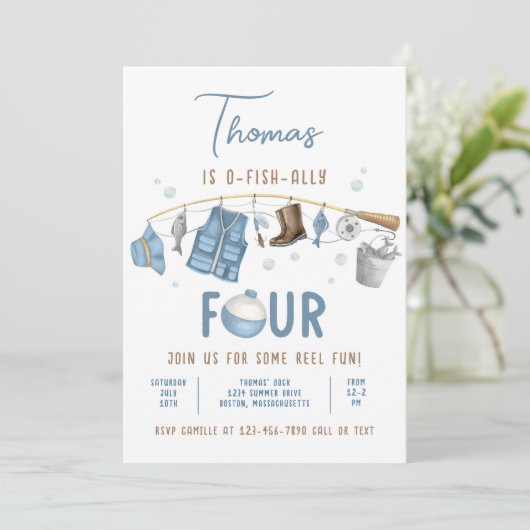 Geviste 4e verjaardag O-Fish-Ally Vier Verjaardag Kaart (Staand voorkant)
