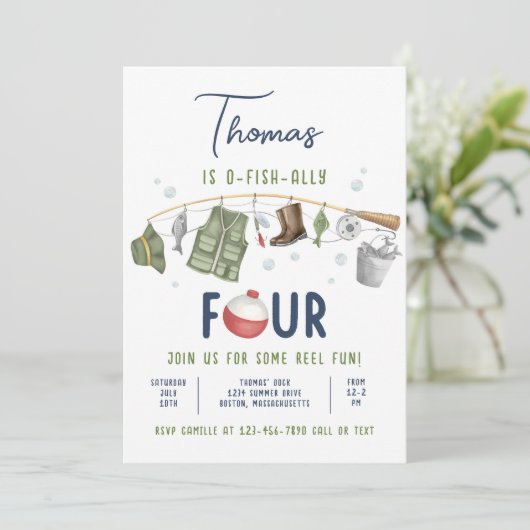 Geviste 4e verjaardag O-Fish-Ally Vier Verjaardag Kaart (Staand voorkant)