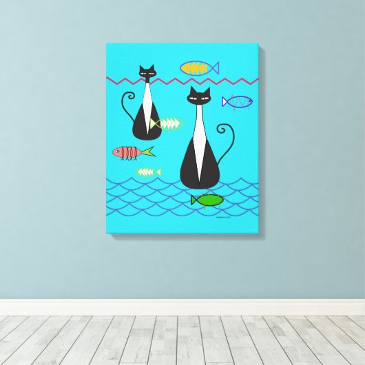 Geviste atoomkatten canvas afdruk (Insitu (Houten vloer))