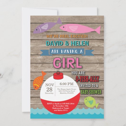 Geviste Baby shower Invitation Girl Fish Kaart (Voorkant)