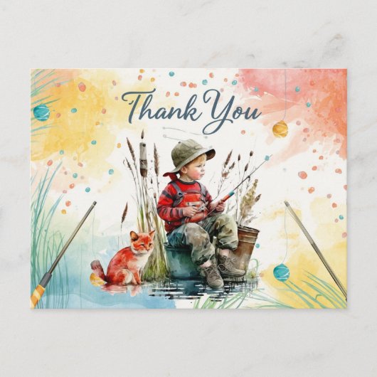 Geviste bedankkaart met jongen Gevist Briefkaart (Voorkant)