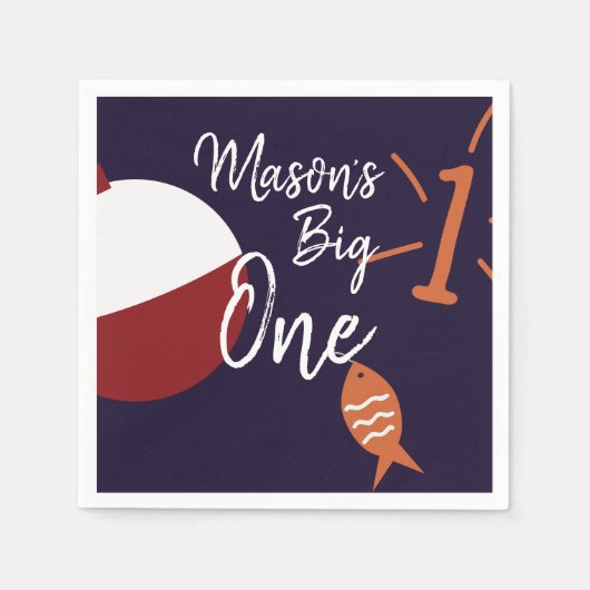 Geviste Big One First Birthday Fish Napkins Servet (Voorkant)