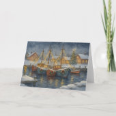 Geviste boten in Harbour Christmas Kaart (Voorkant)