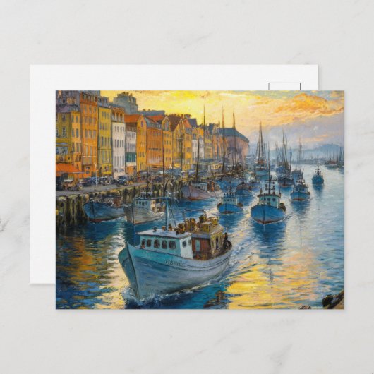 Geviste boten vertrekken uit Harbour, Claude Monet Briefkaart (Voorkant / Achterkant)