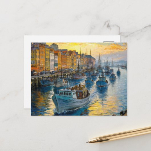 Geviste boten vertrekken uit Harbour, Claude Monet Briefkaart (Voorkant / Achterkant in situ)