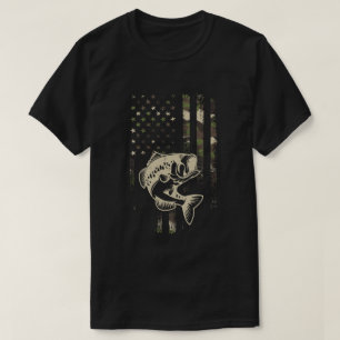 Geviste Camouflage Amerikaanse vlag Vlag Bass Fish T-shirt