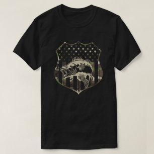 Geviste Camouflage Amerikaanse vlag Vlag Bass Fish T-shirt