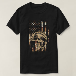 Geviste Camouflage Amerikaanse vlag Vlag Bass Fish T-shirt