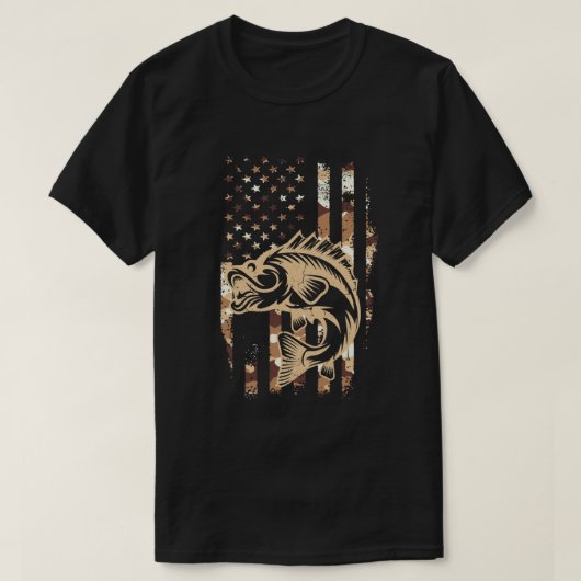 Geviste Camouflage Amerikaanse vlag Vlag Bass Fish T-shirt (Design voorkant)