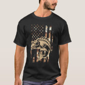 Geviste Camouflage Amerikaanse vlag Vlag Bass Fish T-shirt (Voorkant)