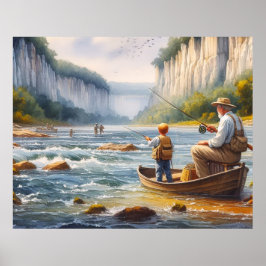 Geviste digitale Waterverf River Canoe Poster