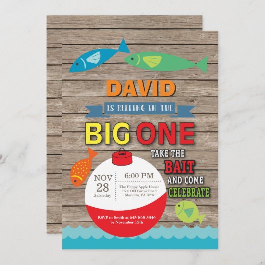 Geviste eerste verjaardagsuitnodiging Big One Rust Kaart (Voorkant / Achterkant)