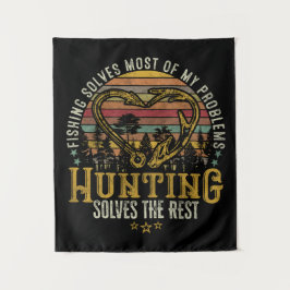 Geviste en gejaagde jager Antler Elk, Deer Hunting Wandkleed