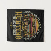 Geviste en gejaagde jager Antler Elk, Deer Hunting Wandkleed (Voorkant (horizontaal))