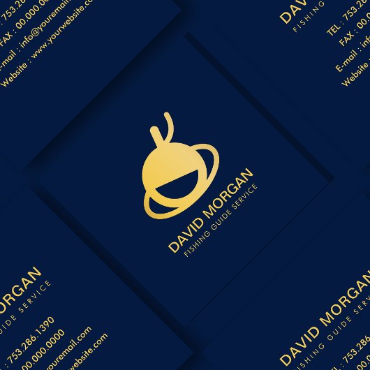 Geviste gids Vissen Float Logo Navy en Gold Vierkante Visitekaartje