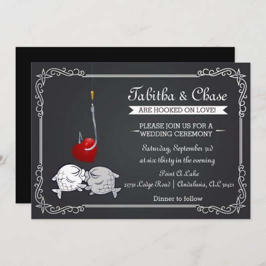 Geviste huwelijksuitnodiging - Kissing Fish Kaart (Voorkant / Achterkant)