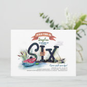 Geviste jongetjes 6e verjaardag kaart (Staand voorkant)