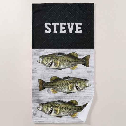 Geviste kool Naam largemouth Bass Fish Name Rugged Strandlaken (Voorkant)