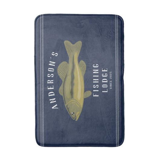 Geviste lodge in blauw, bas en familie badmat (Voorkant Verticaal)