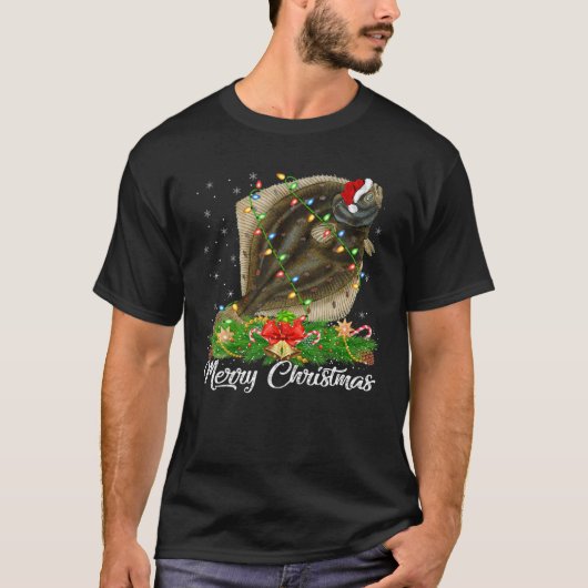 Geviste Lover Matching Santa Hat Halibut Fish Chri T-shirt (Voorkant)