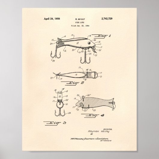Geviste Lure 1956 Patent Art Old Peper Poster (Voorkant)