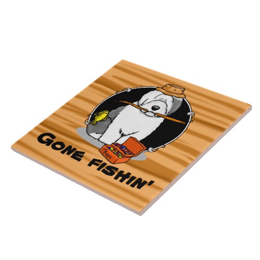 Geviste oude Engelse Sheepdog (Grey 1) Cute Funny Tegeltje (Zijkant)