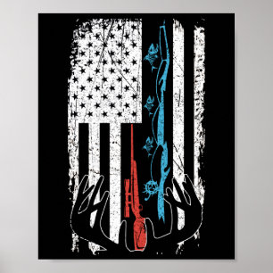 Geviste Rod Hunting Deer American Flag Poster